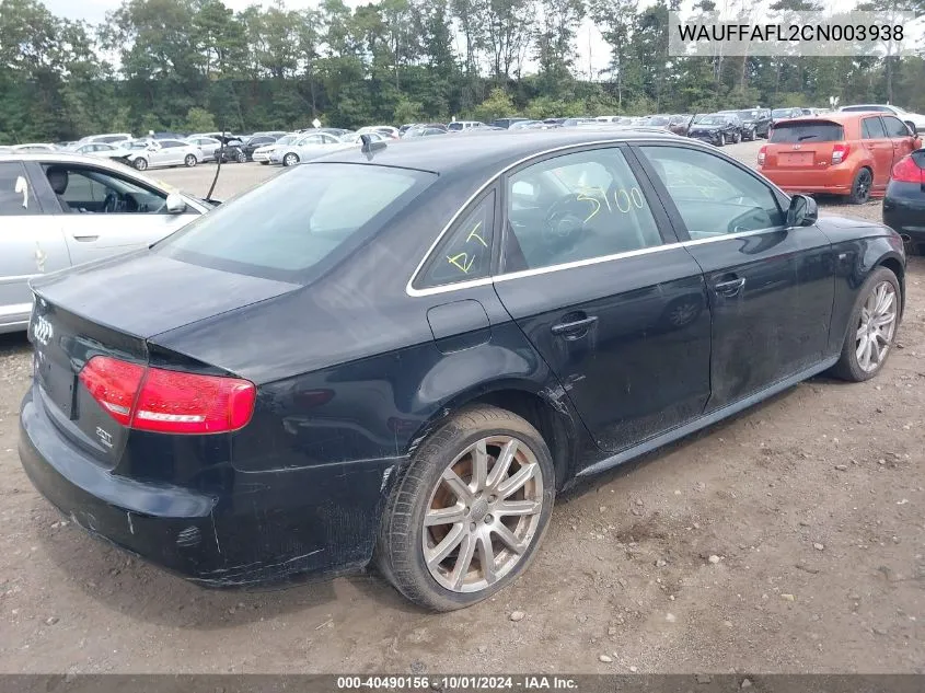 2012 Audi A4 2.0T Premium VIN: WAUFFAFL2CN003938 Lot: 40490156