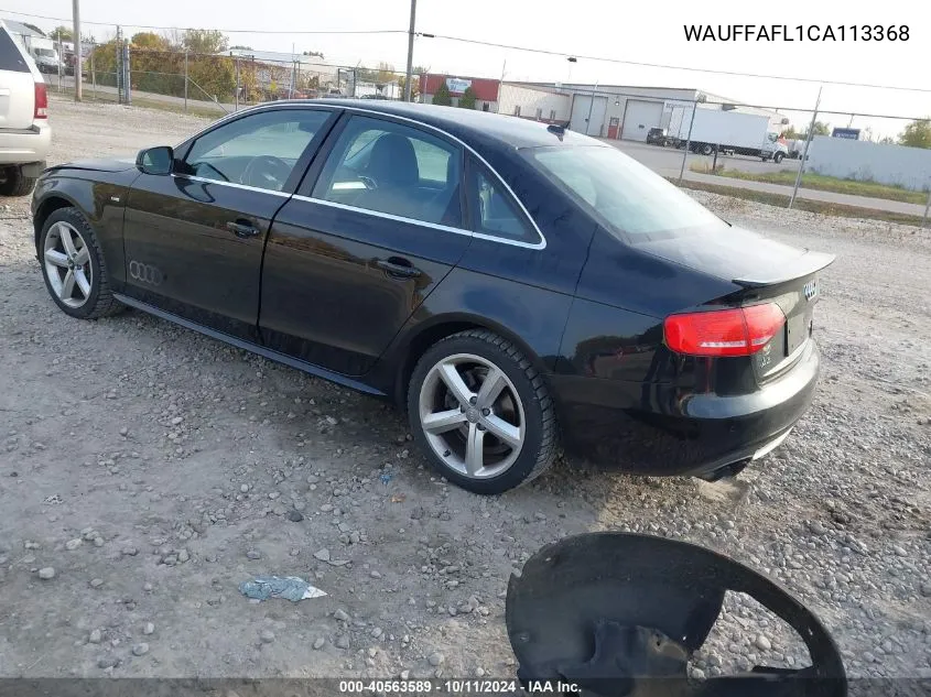 2012 Audi A4 Premium Plus VIN: WAUFFAFL1CA113368 Lot: 40563589