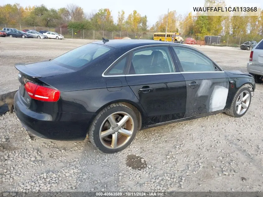 2012 Audi A4 Premium Plus VIN: WAUFFAFL1CA113368 Lot: 40563589