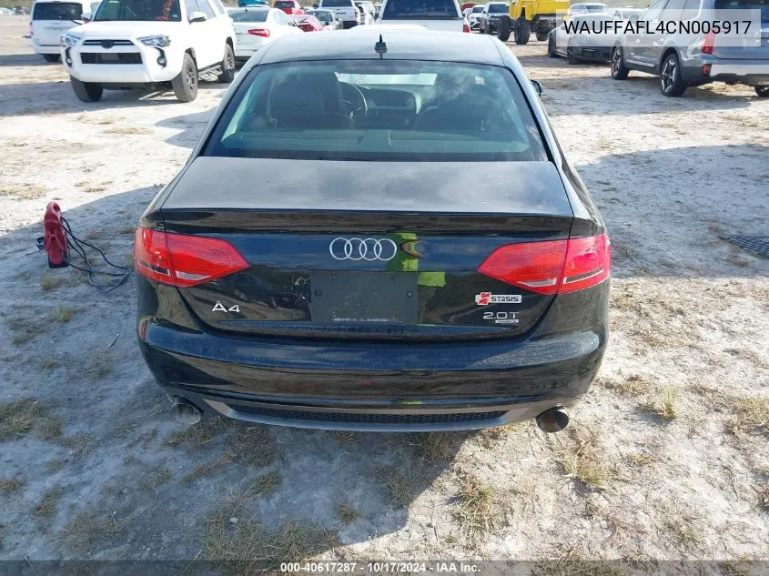 2012 Audi A4 2.0T Premium VIN: WAUFFAFL4CN005917 Lot: 40617287