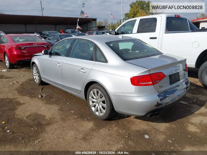 2012 Audi A4 2.0T Premium VIN: WAUBFAFL0CN008828 Lot: 40628929