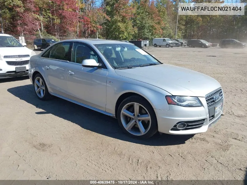 2012 Audi A4 2.0T Premium VIN: WAUFFAFL0CN021404 Lot: 40639475