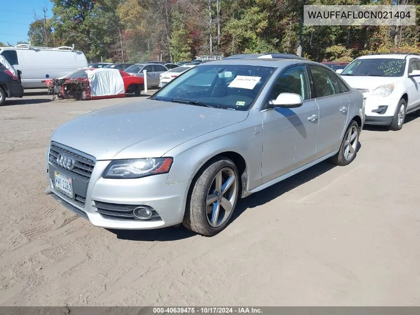 2012 Audi A4 2.0T Premium VIN: WAUFFAFL0CN021404 Lot: 40639475