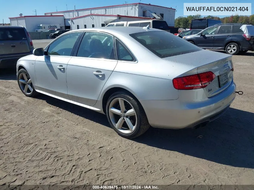 2012 Audi A4 2.0T Premium VIN: WAUFFAFL0CN021404 Lot: 40639475