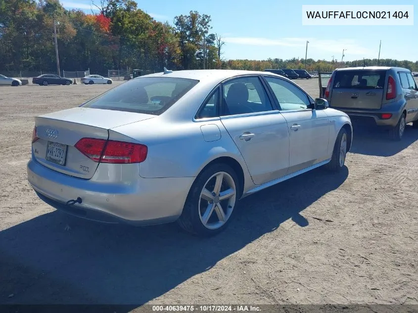 2012 Audi A4 2.0T Premium VIN: WAUFFAFL0CN021404 Lot: 40639475