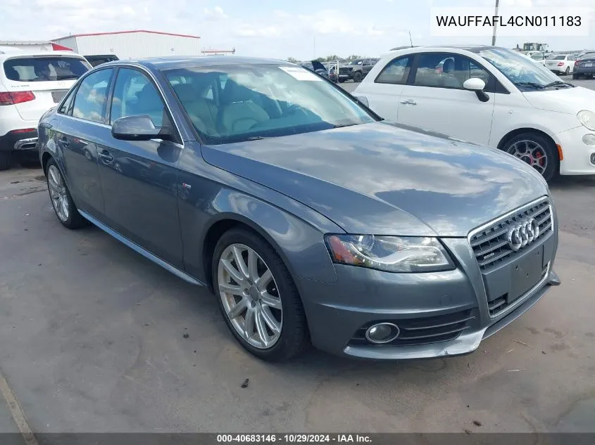 2012 Audi A4 2.0T Premium VIN: WAUFFAFL4CN011183 Lot: 40683146