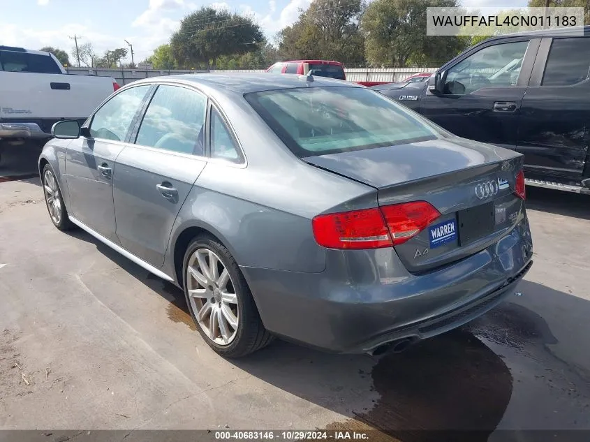 2012 Audi A4 2.0T Premium VIN: WAUFFAFL4CN011183 Lot: 40683146