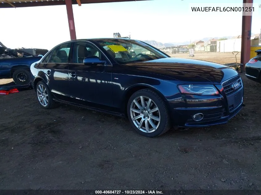 2012 Audi A4 2.0T Premium VIN: WAUEFAFL6CN001251 Lot: 40684727