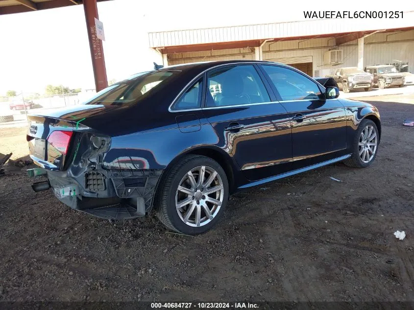 2012 Audi A4 2.0T Premium VIN: WAUEFAFL6CN001251 Lot: 40684727