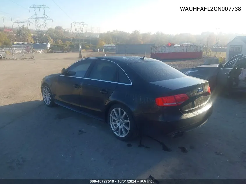 2012 Audi A4 2.0T Premium VIN: WAUHFAFL2CN007738 Lot: 40727510