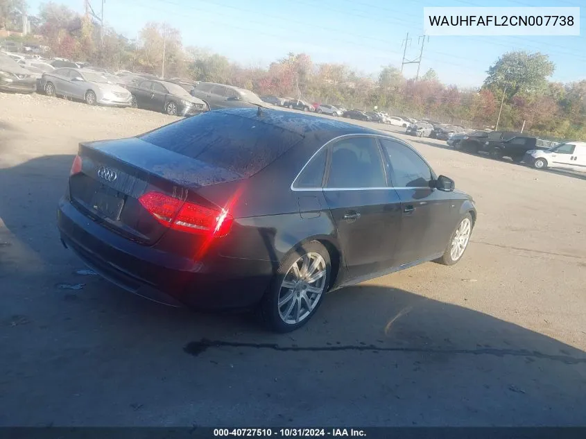 2012 Audi A4 2.0T Premium VIN: WAUHFAFL2CN007738 Lot: 40727510