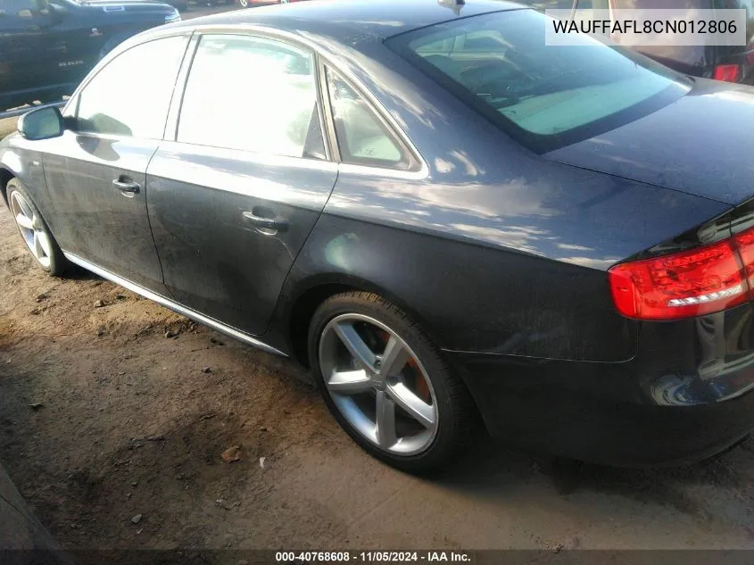 2012 Audi A4 2.0T Premium VIN: WAUFFAFL8CN012806 Lot: 40768608