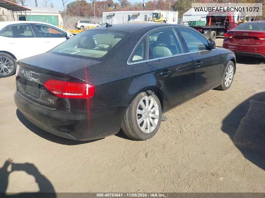 2012 Audi A4 2.0T Premium VIN: WAUBFAFL8CN011072 Lot: 40783641