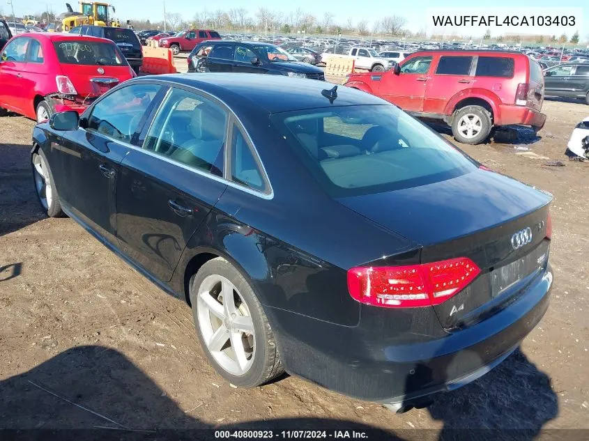 2012 Audi A4 2.0T Premium VIN: WAUFFAFL4CA103403 Lot: 40800923