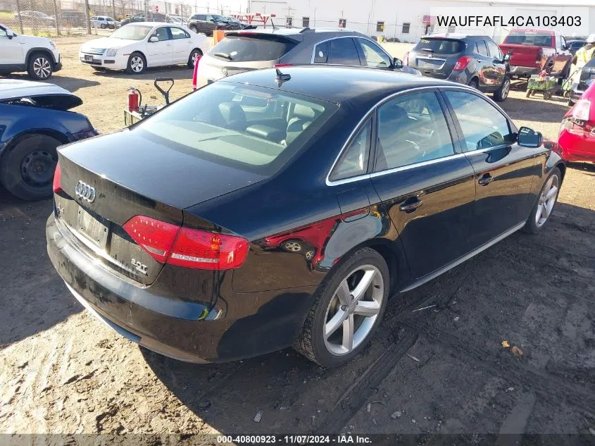 2012 Audi A4 2.0T Premium VIN: WAUFFAFL4CA103403 Lot: 40800923