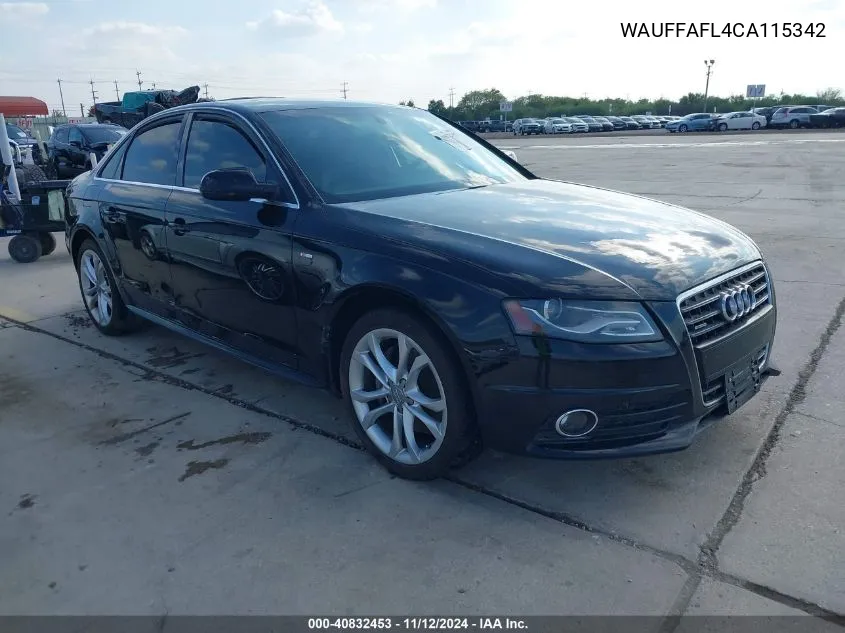 2012 Audi A4 2.0T Premium VIN: WAUFFAFL4CA115342 Lot: 40832453