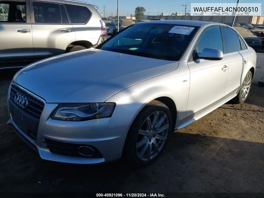 2012 Audi A4 2.0T Premium VIN: WAUFFAFL4CN000510 Lot: 40921096