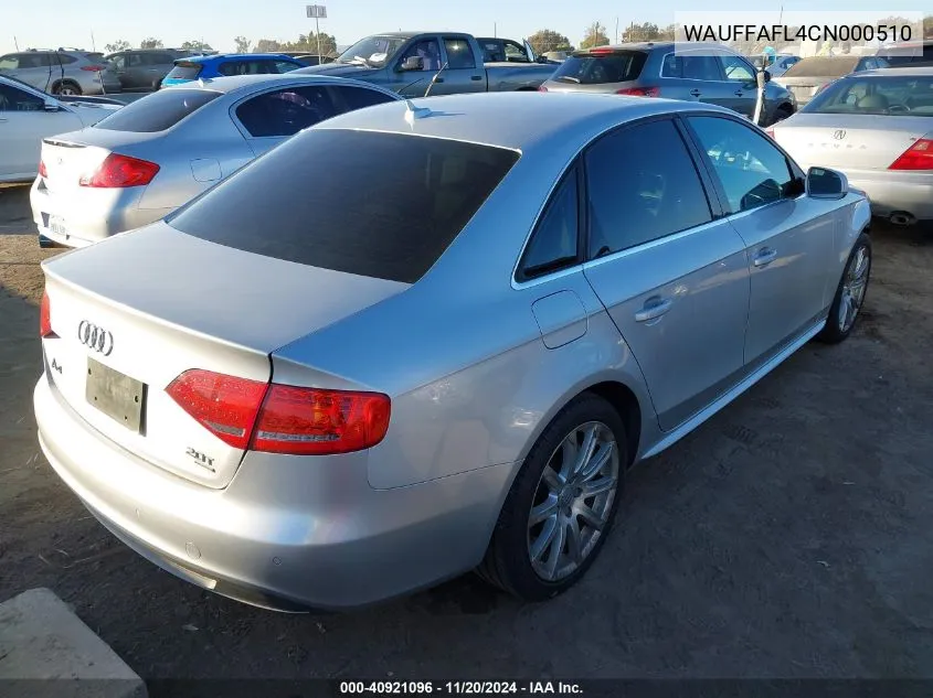 2012 Audi A4 2.0T Premium VIN: WAUFFAFL4CN000510 Lot: 40921096