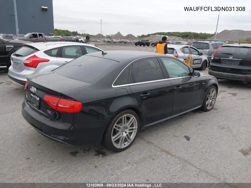 2013 Audi A4 VIN: WAUFFCFL3DN031308 Lot: 12103959