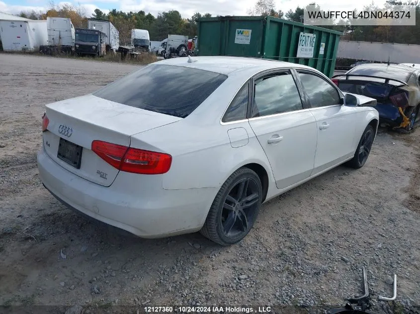 2013 Audi A4 VIN: WAUFFCFL4DN044374 Lot: 12127360