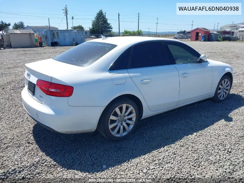 2013 Audi A4 2.0T Premium VIN: WAUAFAFL6DN040938 Lot: 39591195