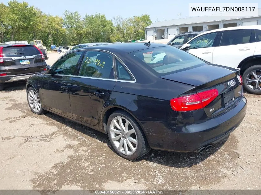 2013 Audi A4 2.0T Premium VIN: WAUFFAFL7DN008117 Lot: 40156521