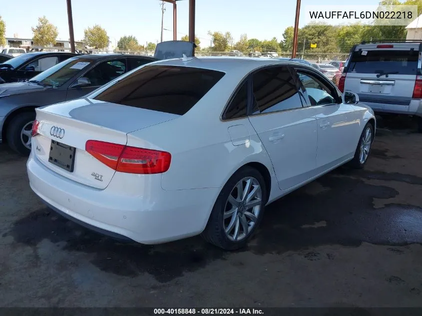 2013 Audi A4 2.0T Premium VIN: WAUFFAFL6DN022218 Lot: 40158848