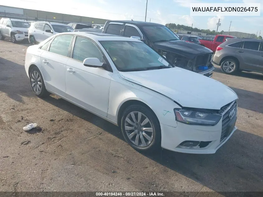 2013 Audi A4 2.0T Premium VIN: WAUAFAFLXDN026475 Lot: 40194248