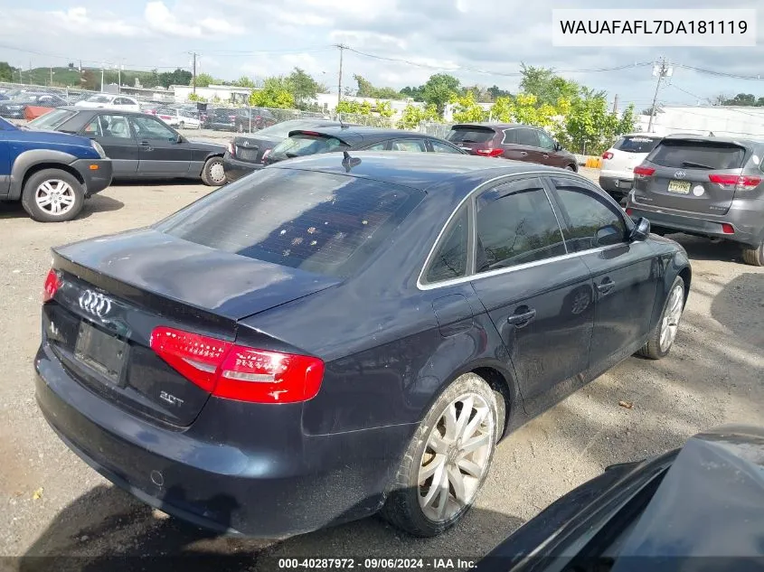 2013 Audi A4 2.0T Premium VIN: WAUAFAFL7DA181119 Lot: 40287972