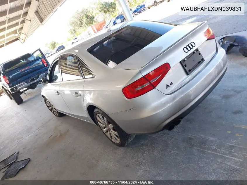 2013 Audi A4 2.0T Premium VIN: WAUBFAFLXDN039831 Lot: 40766735