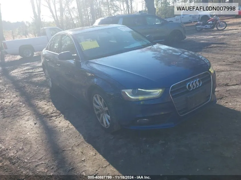 2013 Audi A4 2.0T Premium VIN: WAUEFAFL0DN007998 Lot: 40887799