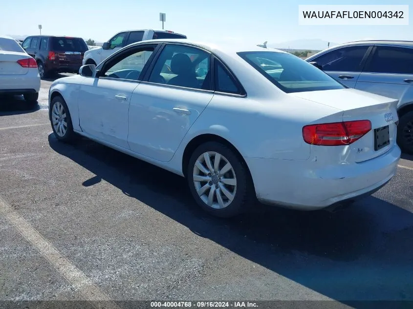 2014 Audi A4 2.0T Premium VIN: WAUAFAFL0EN004342 Lot: 40004768