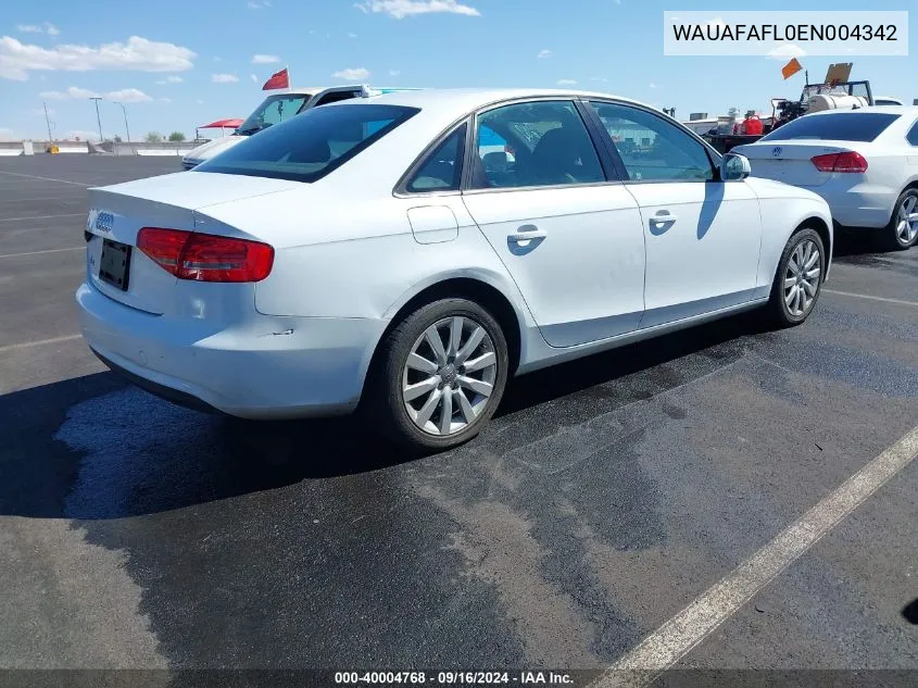 2014 Audi A4 2.0T Premium VIN: WAUAFAFL0EN004342 Lot: 40004768