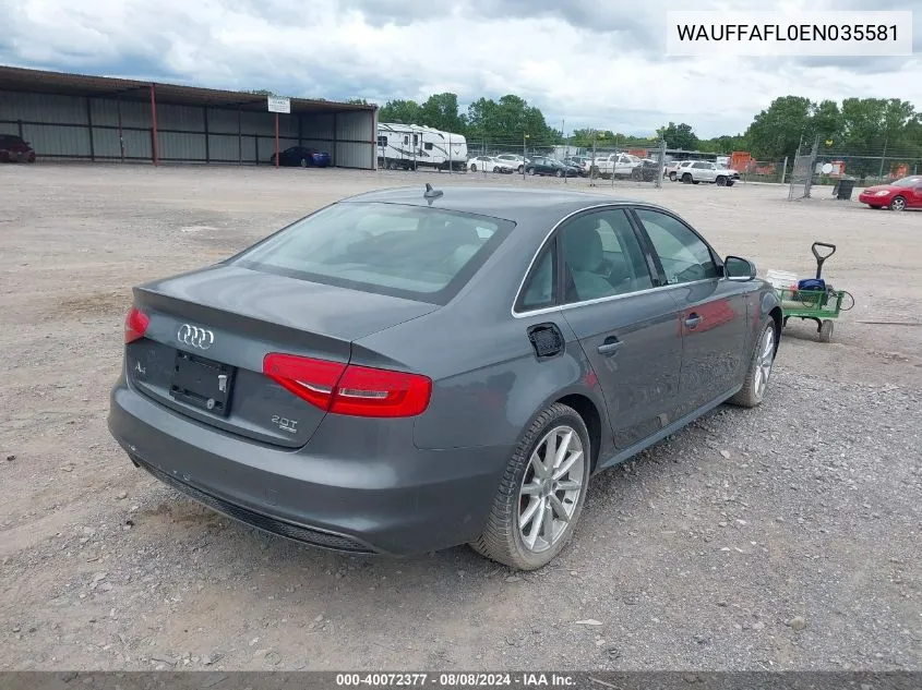 2014 Audi A4 2.0T Premium VIN: WAUFFAFL0EN035581 Lot: 40072377