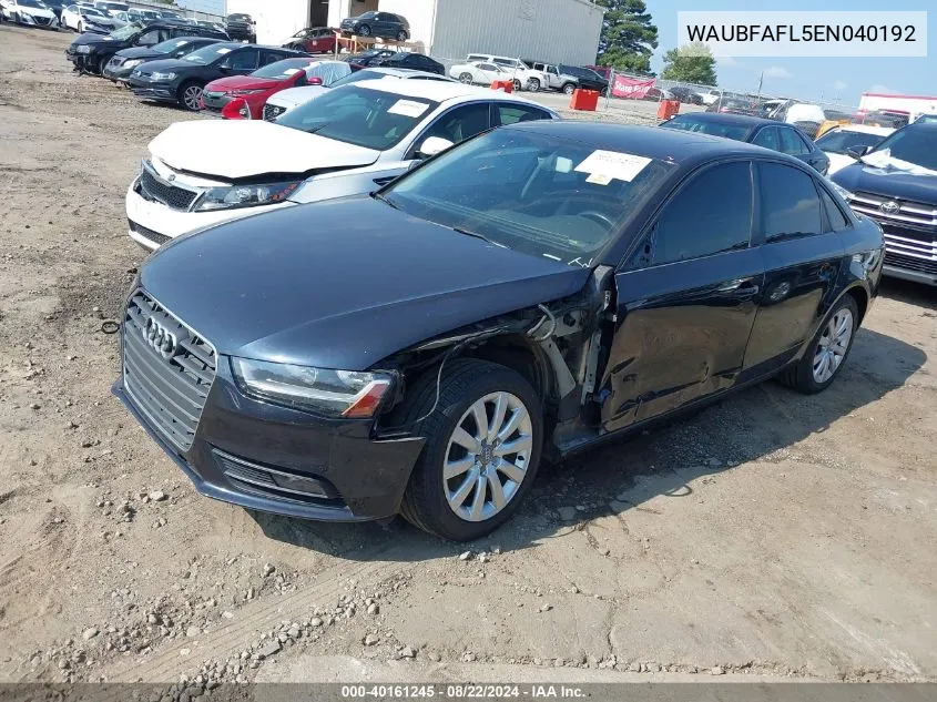 2014 Audi A4 2.0T Premium VIN: WAUBFAFL5EN040192 Lot: 40161245