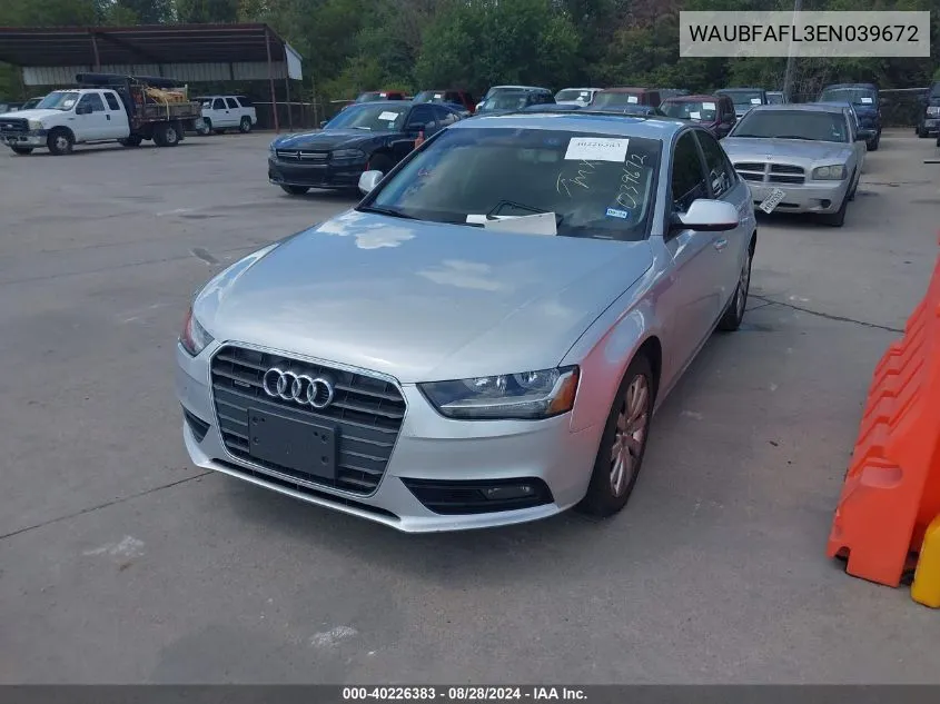 2014 Audi A4 2.0T Premium VIN: WAUBFAFL3EN039672 Lot: 40226383