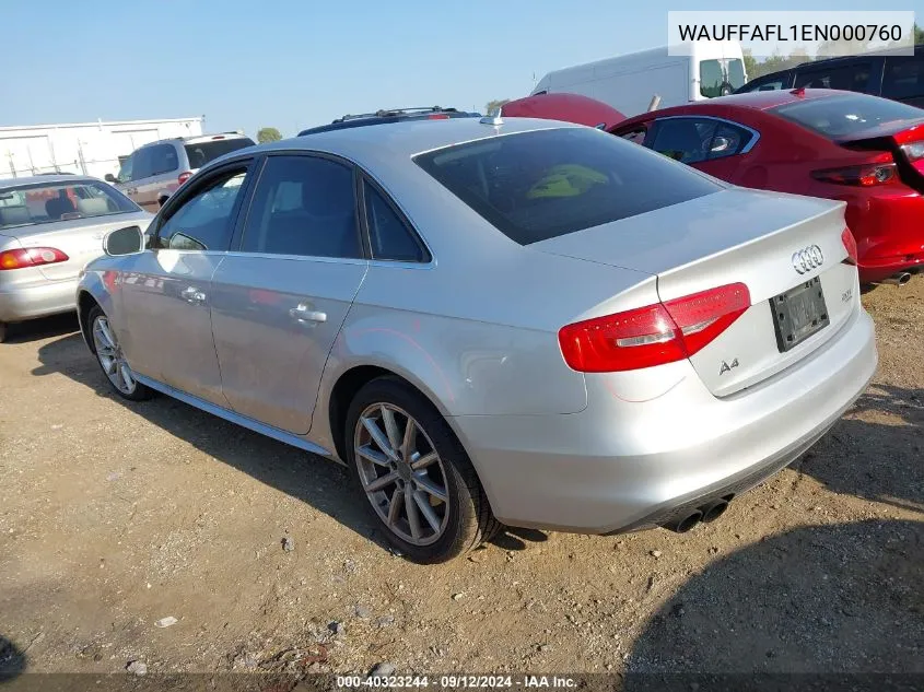 2014 Audi A4 Premium Plus VIN: WAUFFAFL1EN000760 Lot: 40323244