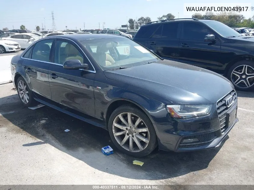 2014 Audi A4 2.0T Premium VIN: WAUAFAFL0EN043917 Lot: 40337511