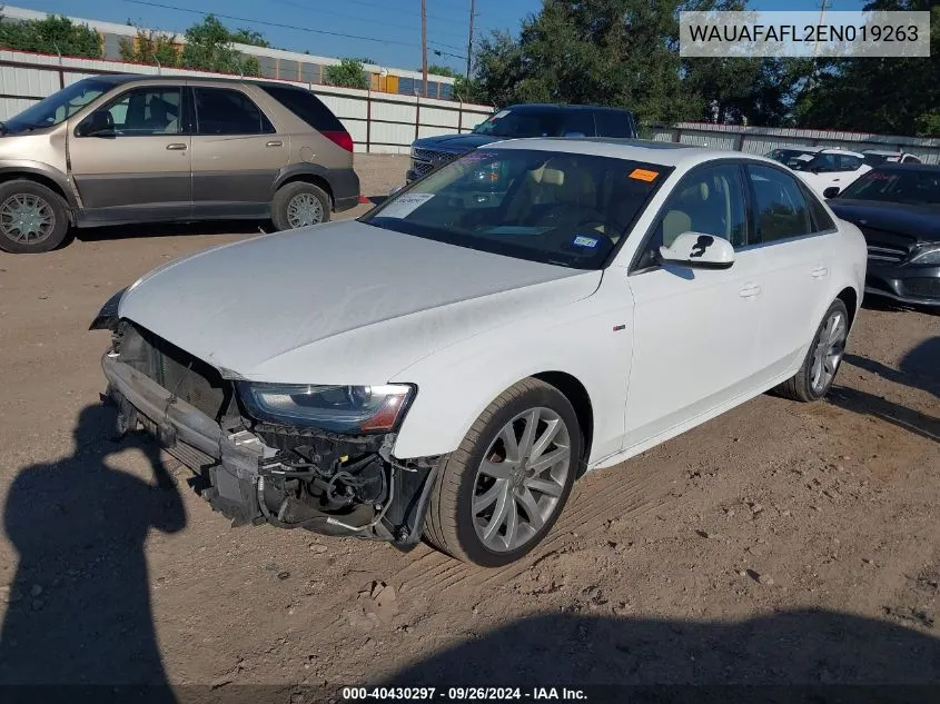 2014 Audi A4 Premium VIN: WAUAFAFL2EN019263 Lot: 40430297