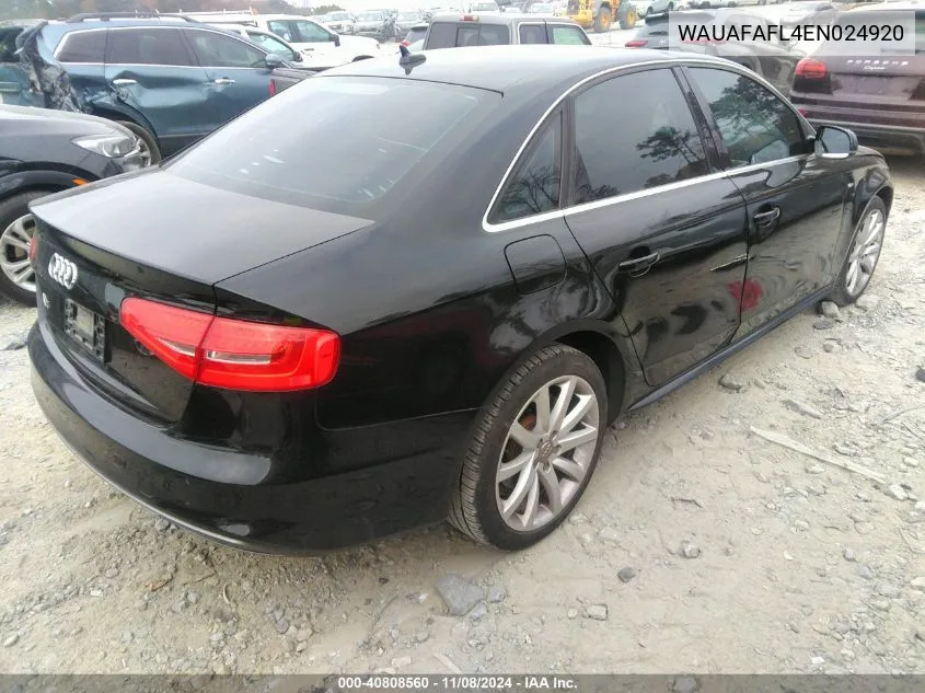 2014 Audi A4 2.0T Premium VIN: WAUAFAFL4EN024920 Lot: 40808560