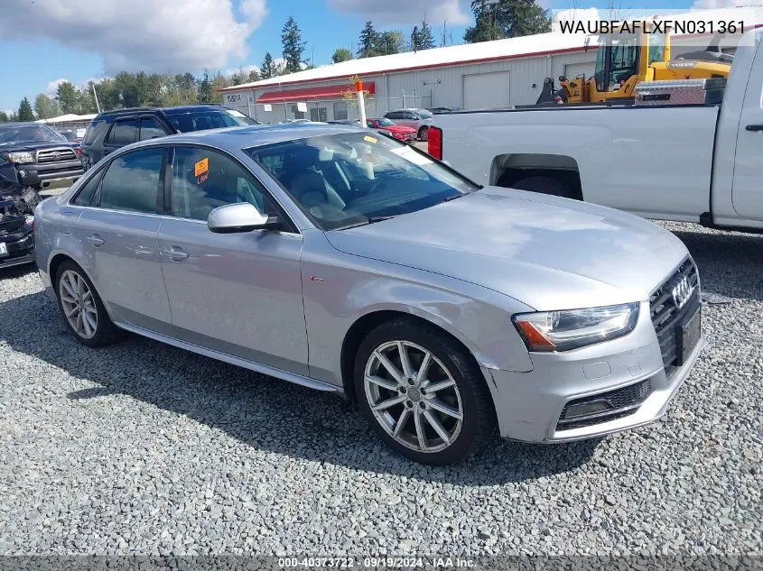 2015 Audi A4 2.0T Premium VIN: WAUBFAFLXFN031361 Lot: 40373722