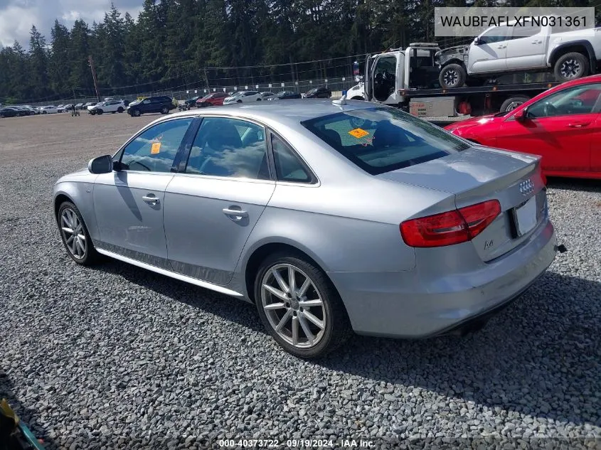 2015 Audi A4 2.0T Premium VIN: WAUBFAFLXFN031361 Lot: 40373722