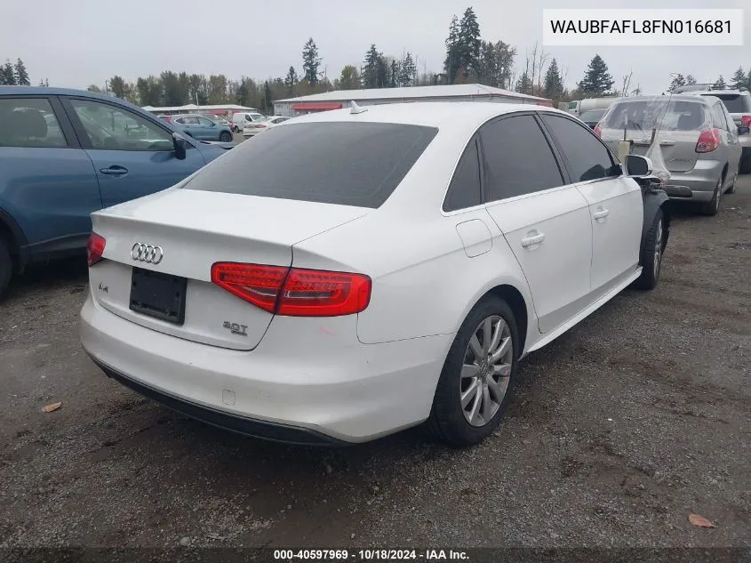 2015 Audi A4 2.0T Premium VIN: WAUBFAFL8FN016681 Lot: 40597969