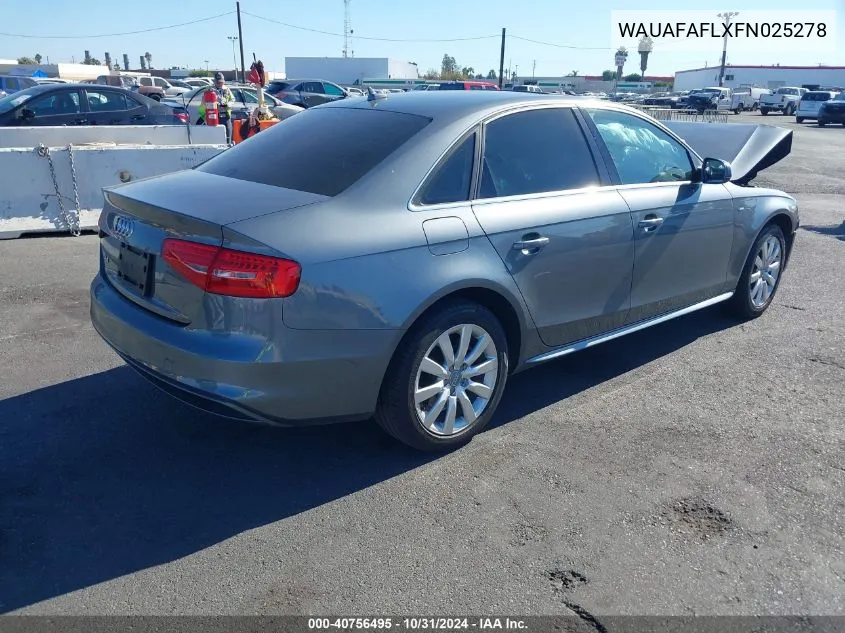 2015 Audi A4 2.0T Premium VIN: WAUAFAFLXFN025278 Lot: 40756495