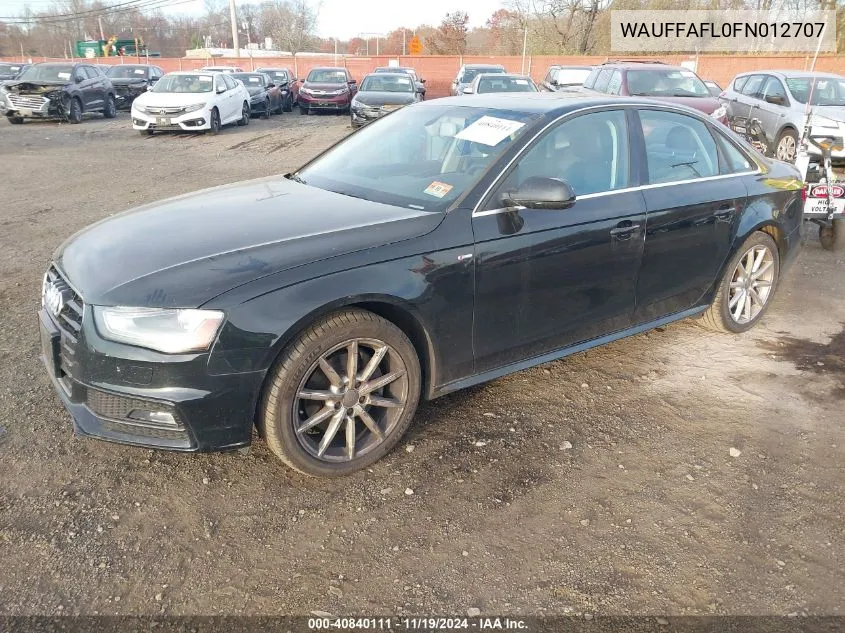 2015 Audi A4 2.0T Premium VIN: WAUFFAFL0FN012707 Lot: 40840111