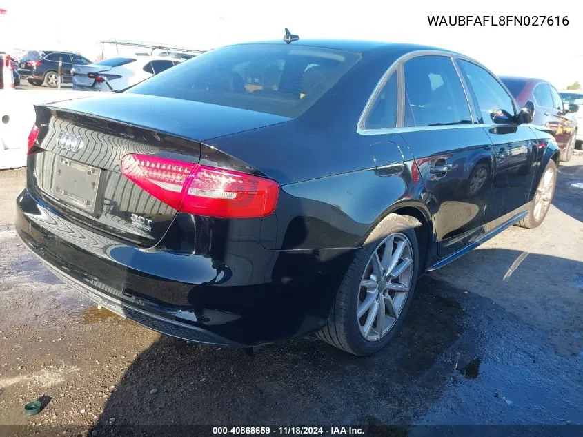 2015 Audi A4 2.0T Premium VIN: WAUBFAFL8FN027616 Lot: 40868659