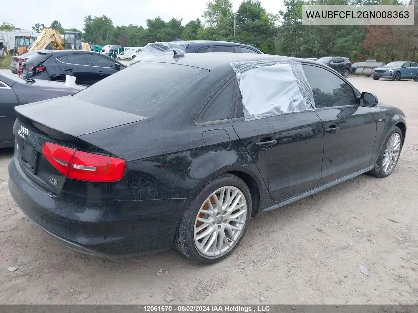 2016 Audi A4 VIN: WAUBFCFL2GN008363 Lot: 12061670