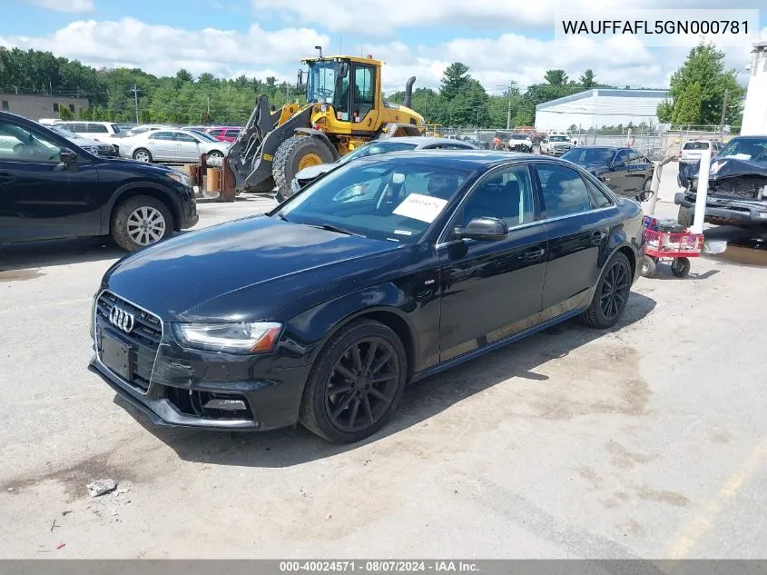 2016 Audi A4 2.0T Premium VIN: WAUFFAFL5GN000781 Lot: 40024571