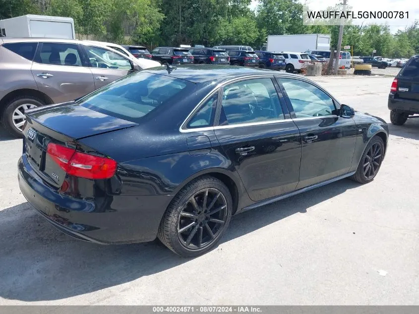 2016 Audi A4 2.0T Premium VIN: WAUFFAFL5GN000781 Lot: 40024571