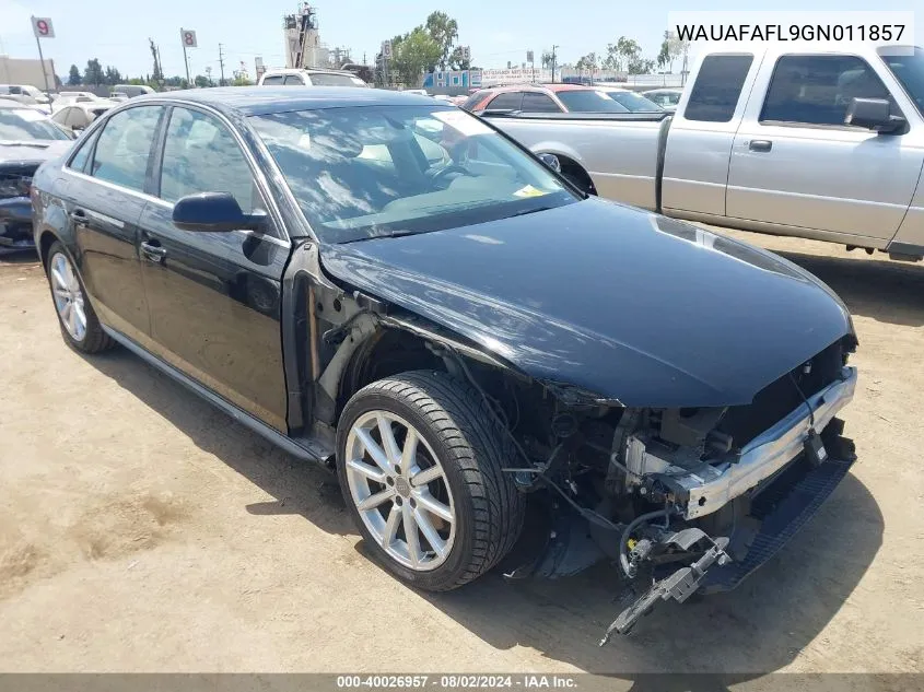 2016 Audi A4 2.0T Premium VIN: WAUAFAFL9GN011857 Lot: 40026957